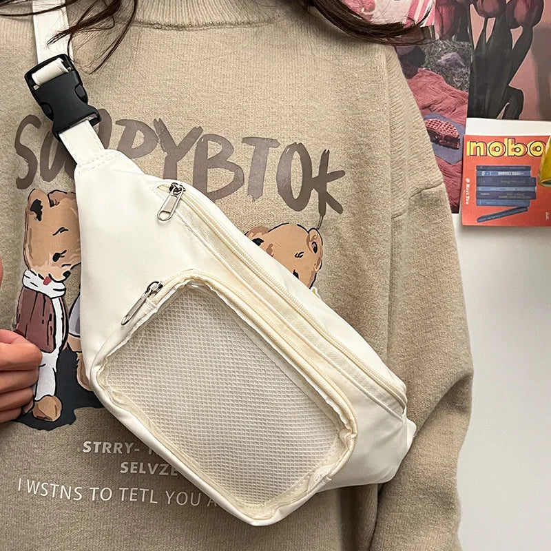 Bolso de pecho estilo Harajuku japonés para mujer, bolsa de cintura transparente con bolsillo Kawaii, bolso cruzado para estudiantes universitarios, nuevos bolsos de hombro