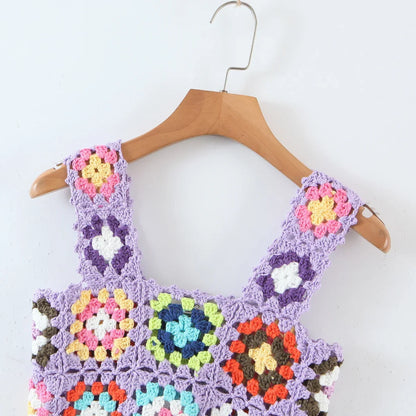 Suninheart Harajuku - Top de crochet calado hecho a mano para mujer, top corto de verano, camiseta corta estilo retro para chica, top de vacaciones