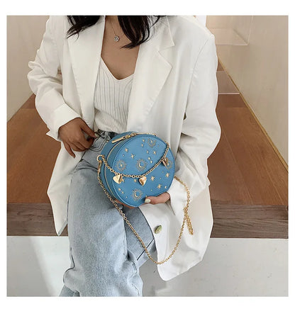 Fashion Starry Sky Round Bags Women Crossbody Bag Luxury Chain Circular Shoulder Bag Lady Small Embroidery Women's Handbag