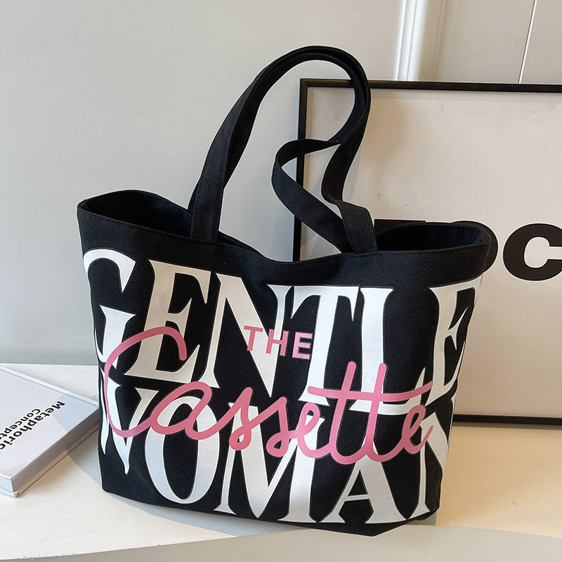 Bolsos de lona con estampado de letras, de gran capacidad, a la moda, para mujer, bonitos y dulces bolsos de hombro