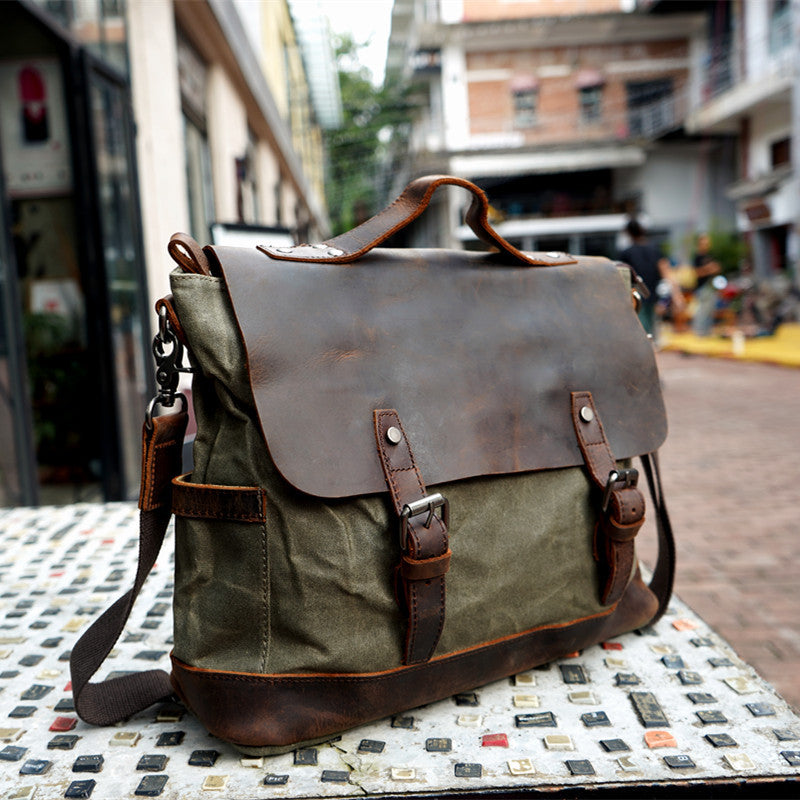 Bolso de mano diagonal de piel de caballo, maletín de lona, ​​de un solo hombro