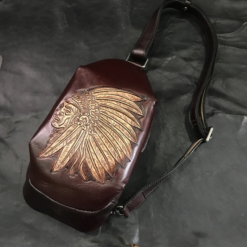 Bolso bandolera de piel de vaca con capa de cuero vintage hecho a mano