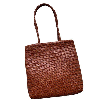 Woven Tote Vintage Top Layer Cowhide Handmade Shoulder Bag