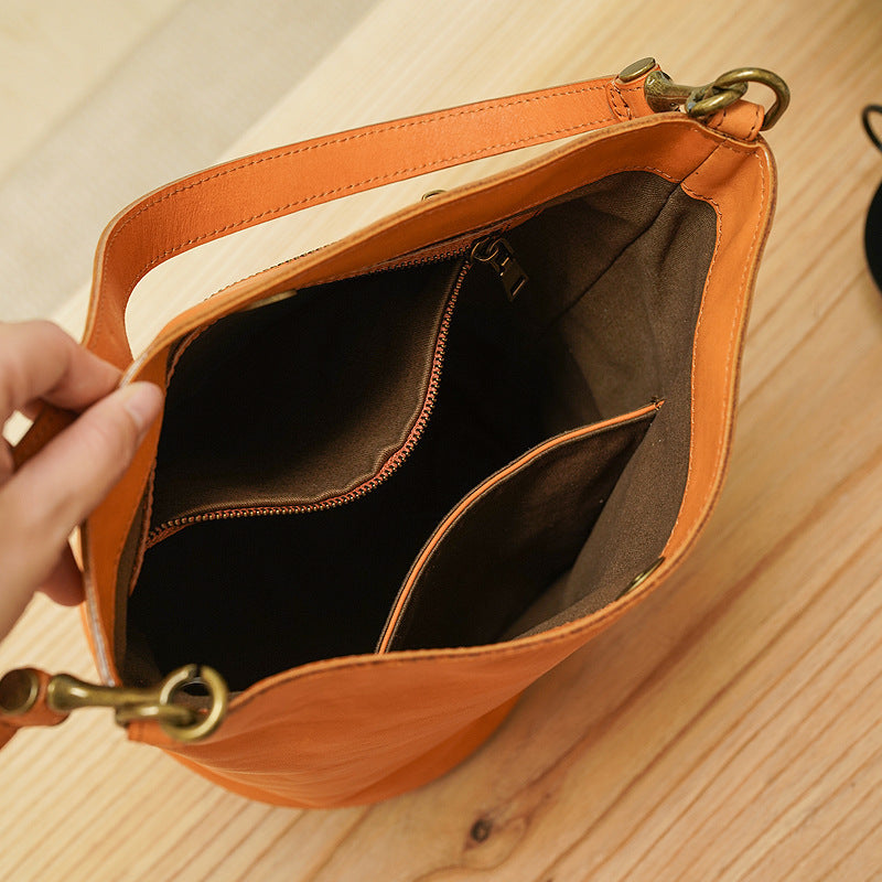 Niche High-grade Large-capacity Bucket Bag Soft Cowhide Commuter Shoulder Bag