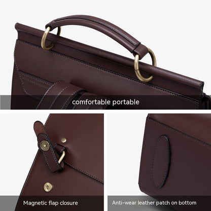 Sac d'ordinateur en cuir véritable pour femme de style collège britannique