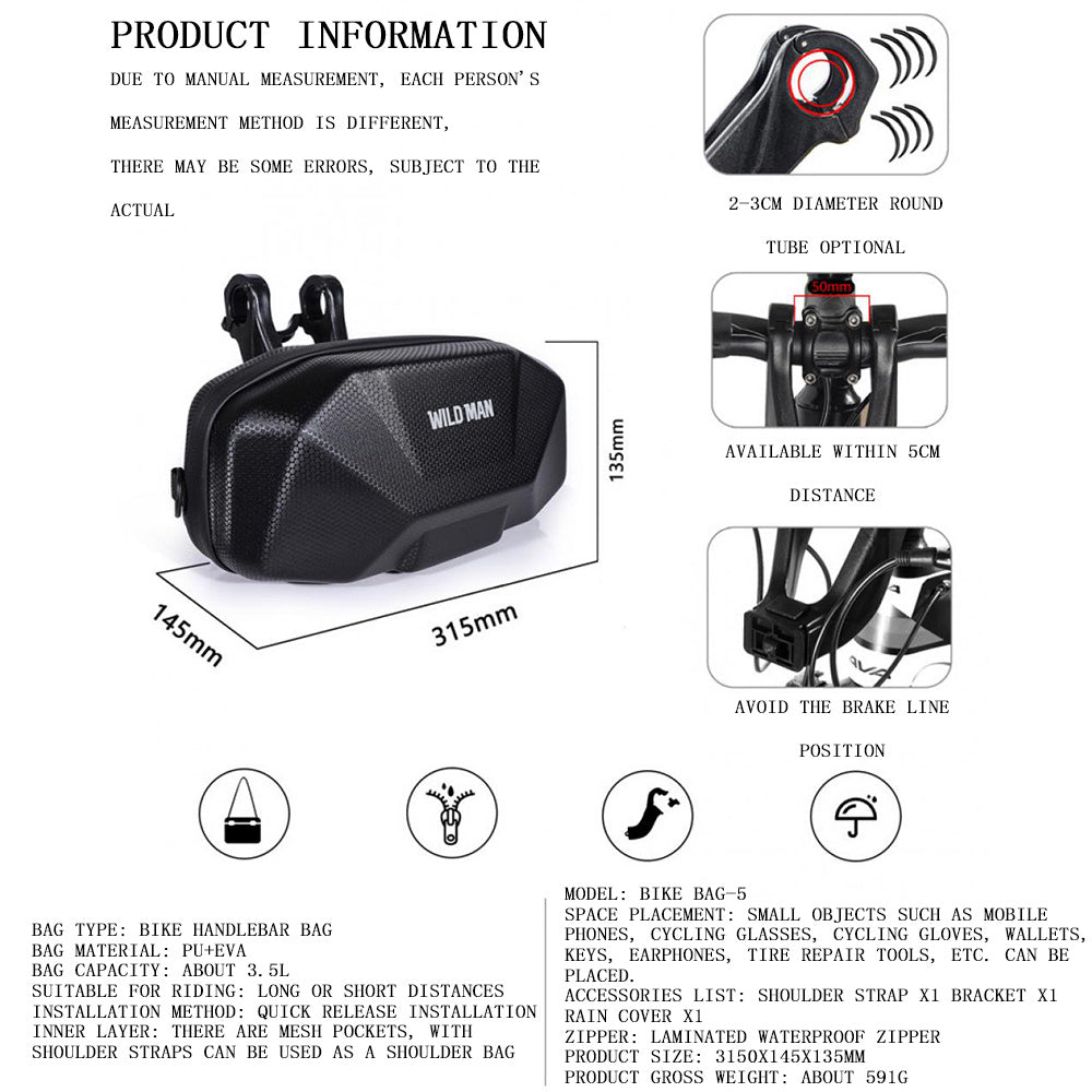 Bolsa rígida de EVA para manillar de bicicleta y patinete eléctrico