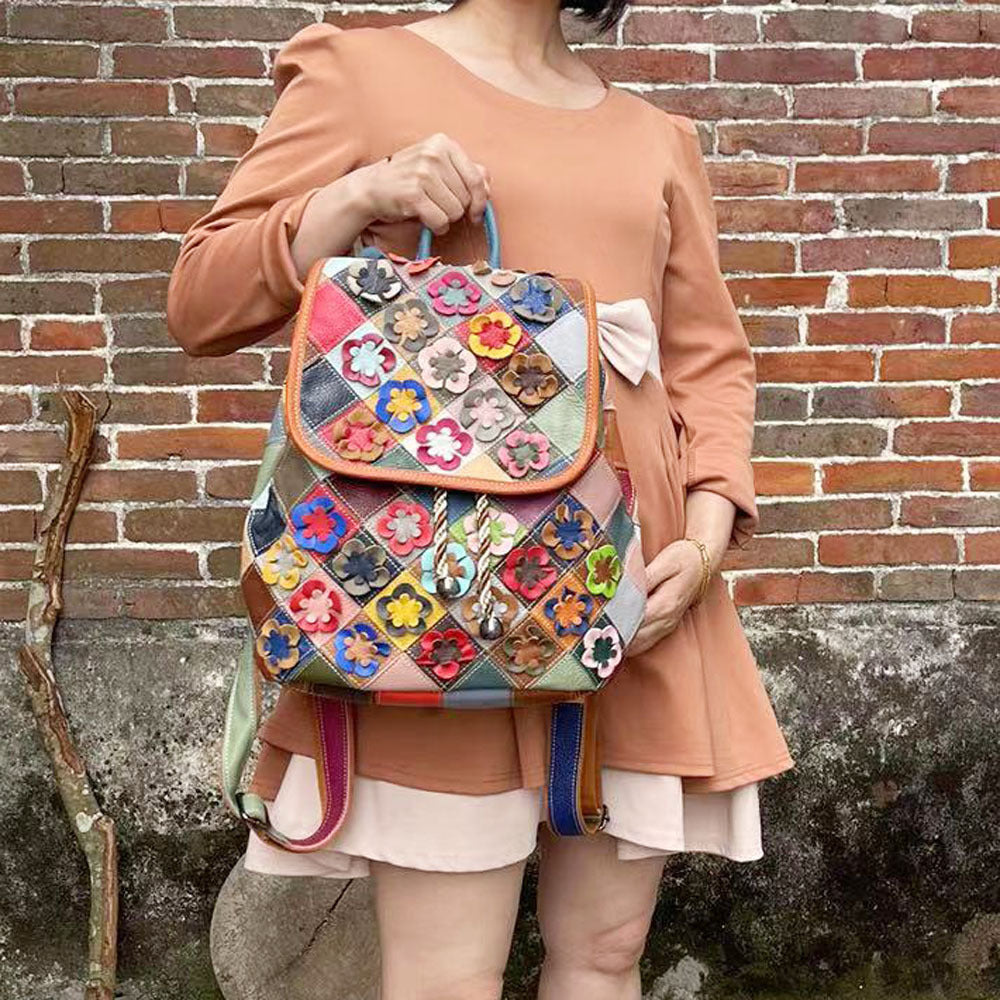 Sac à dos en cuir à motif losanges décontracté et tendance pour femme