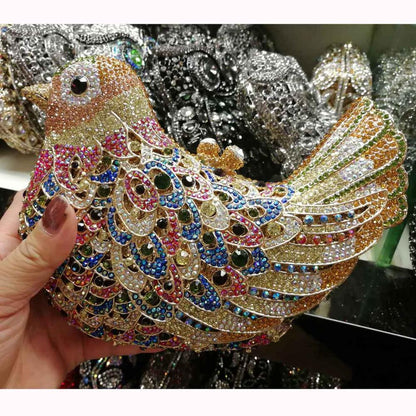 Sac à dîner avec strass et bijoux en forme d'oiseau et de colombe de la paix