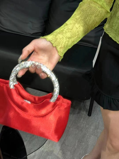 Sac fourre-tout en satin de soie et strass pour femme, design spécial