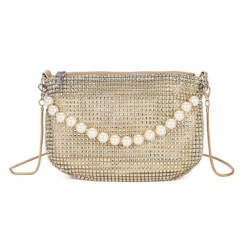 Bolso de mano con perlas y diamantes de imitación para mujer