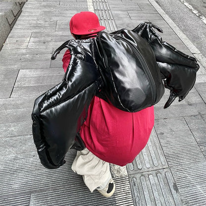 Mochila de piel sintética suave con doble cremallera y diseño de murciélago para mujer