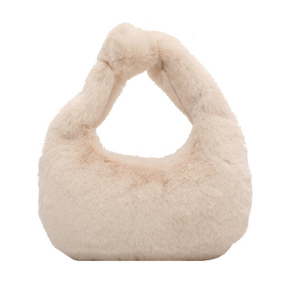 Sac fourre-tout en peluche à porter à la main, sac à bandoulière simple de couleur unie