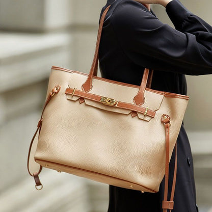 Bolso de mujer de piel auténtica de alta calidad con textura sencilla y gran capacidad