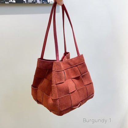 Bolso de hombro portátil de tejido vintage de piel de vaca para mujer, otoño e invierno