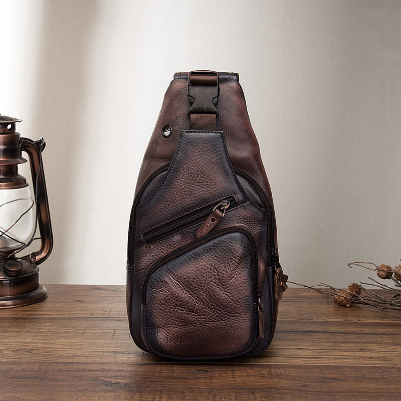 Men's Simple Top Layer Cowhide Chest Bag