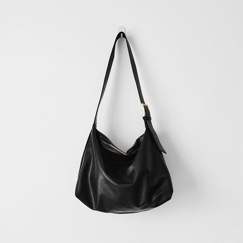 Simple Soft Leather Idle Style Crossbody Bag