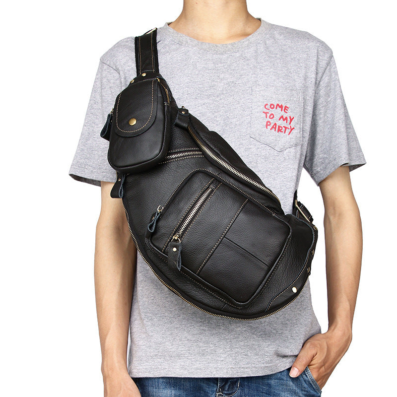 Bolso bandolera de piel de vaca estilo retro de gran capacidad para hombre