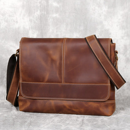 Bolso de hombro retro horizontal de cuero A4 para hombre