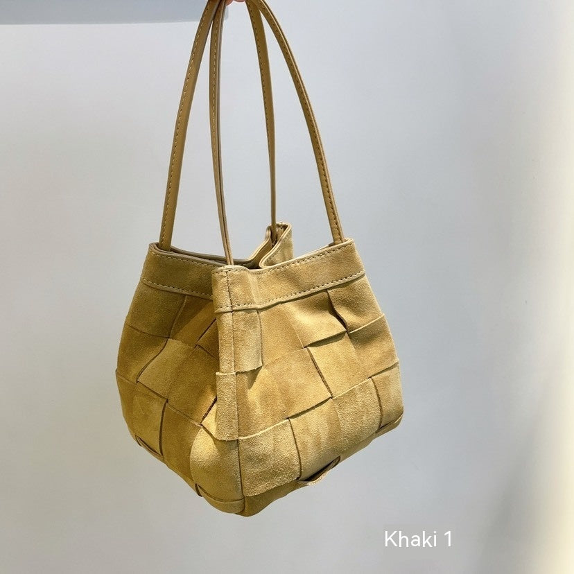 Bolso de hombro portátil de tejido vintage de piel de vaca para mujer, otoño e invierno