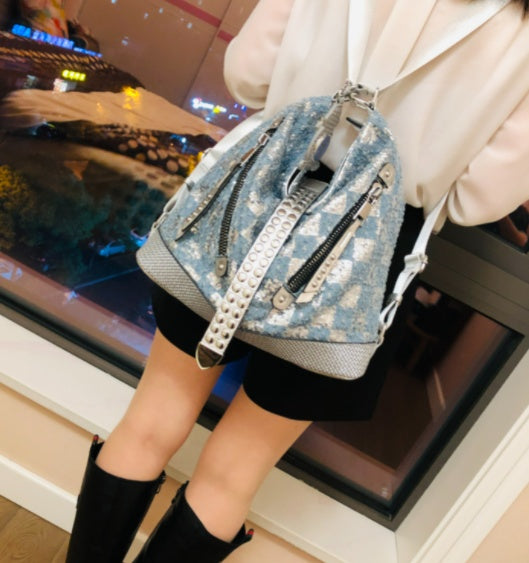 Women Denim Sequin Bucket Bag Backpack Fashion