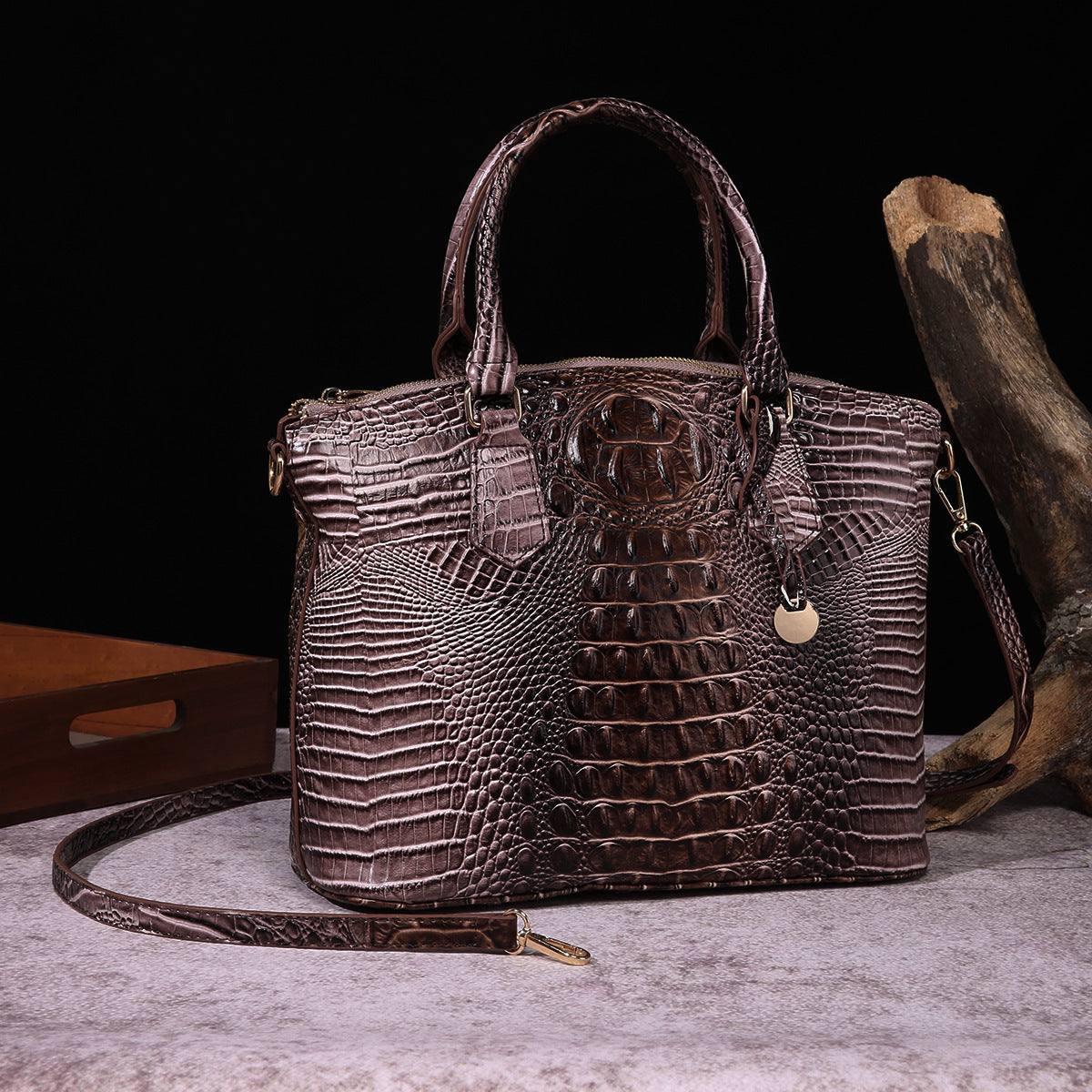 Sac messager portable à motif crocodile rétro pour femme