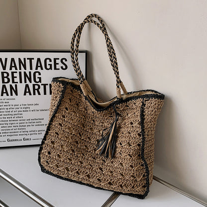 Sac à bandoulière creux en paille simple pour femme