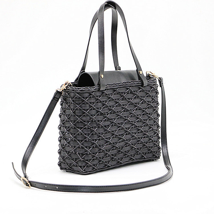 Sac en rotin pour femme en tissage de plage noir