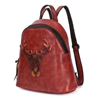 Sac à bandoulière double en cuir rétro pour homme et femme, sac à dos en cuir de vache frotté à la main, sac d'école décontracté