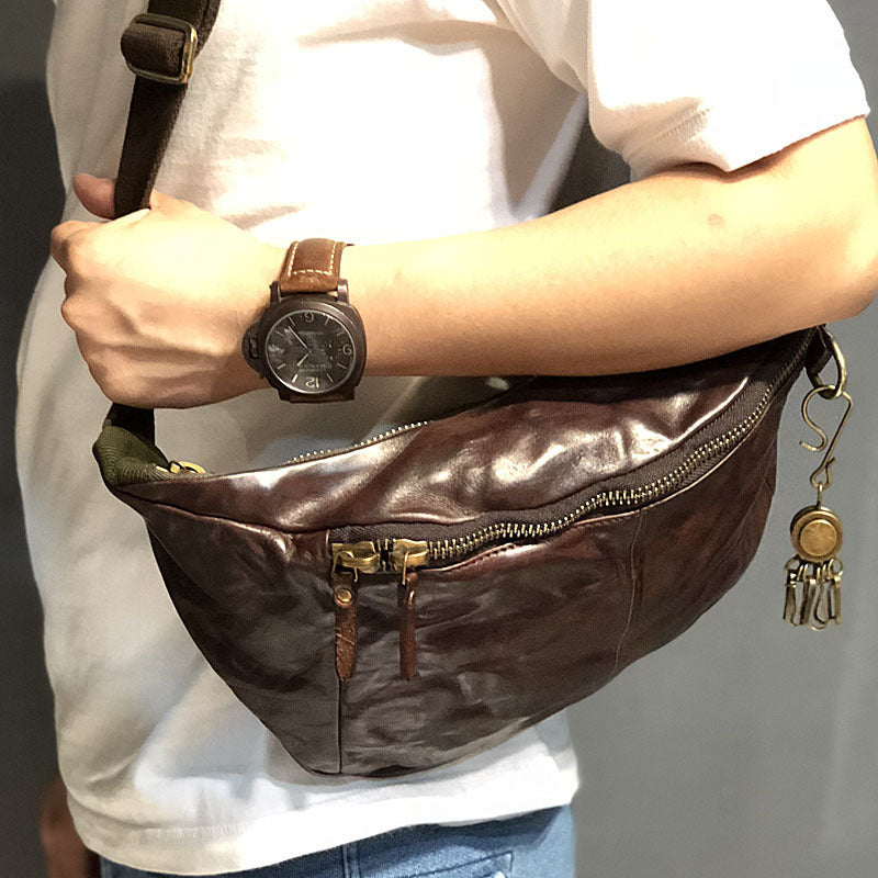 Sac de poitrine en cuir de vachette première couche pour homme