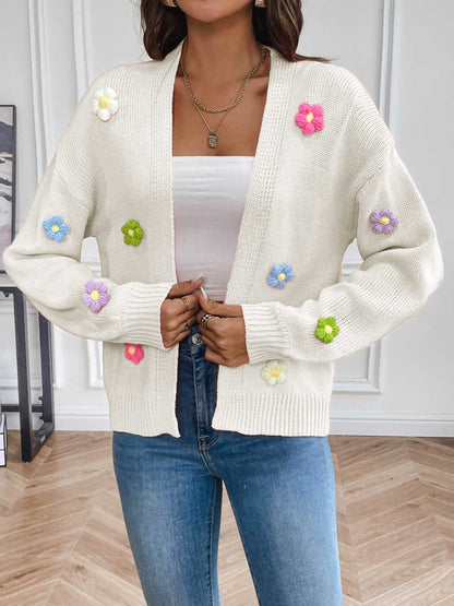 Cardigan ouvert à manches longues et motif floral