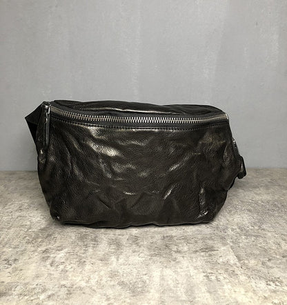 Bolso bandolera multifuncional de piel de vaca con pliegues vintage para hombre