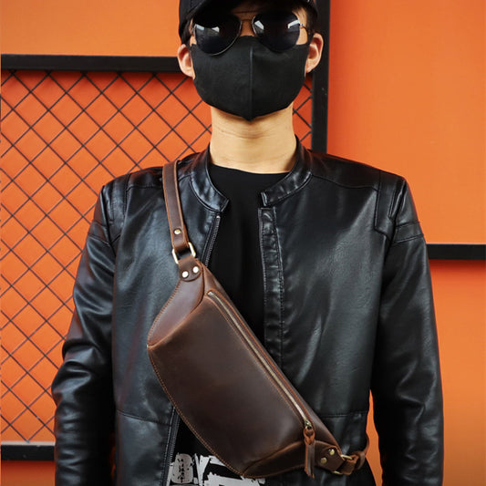 Genuine Leather Men's Chest Bag Cross-body Casual Top Layer Cow Leather Retro