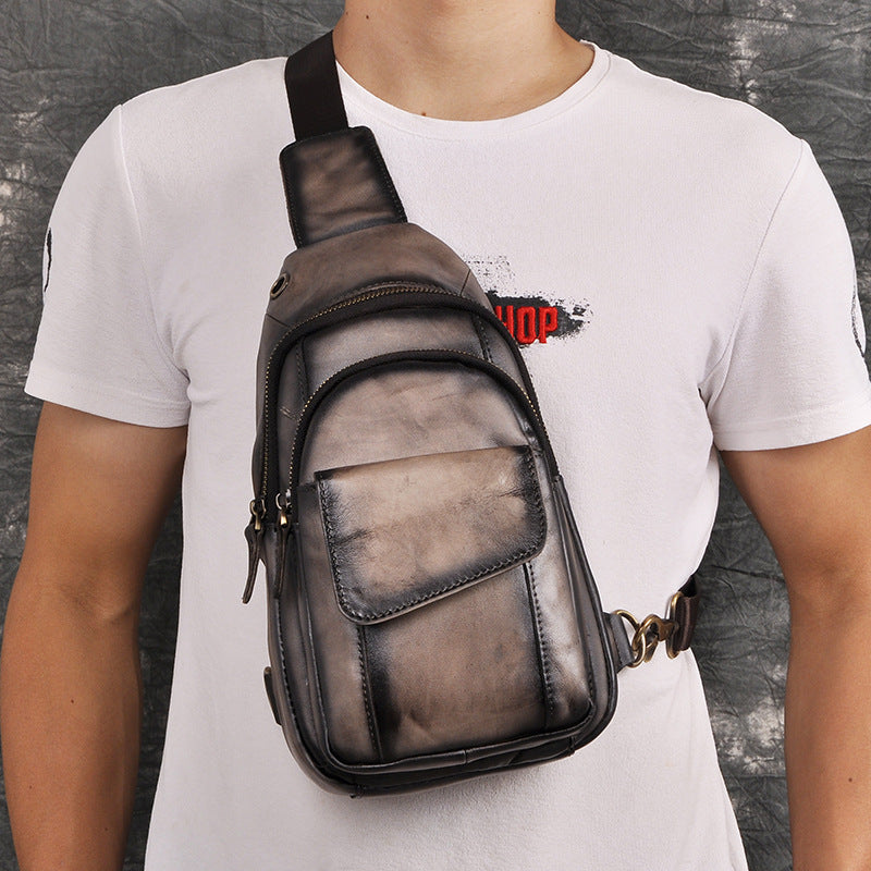 Bolso bandolera retro para teléfono móvil de piel de vaca de Crazy Horse para hombre