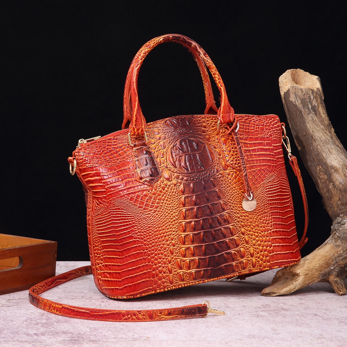 Sac messager portable à motif crocodile rétro pour femme