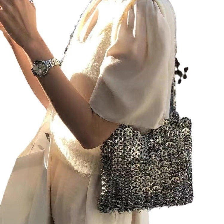 Shiny Pearl Sequins Hand-woven Dumpling Bag Mobile Phone Underarm Crossbody Bag