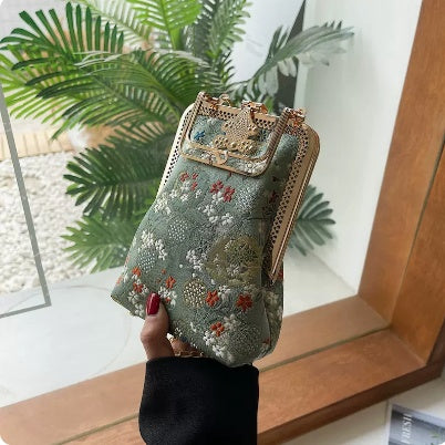 Sac à main bandoulière avec pompon brodé pour femme avec cheongsam