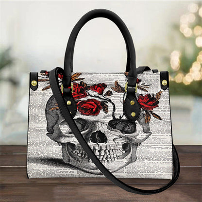 Sac à main en PU pour femme avec tête de mort noir et blanc, sac à bandoulière vintage tendance