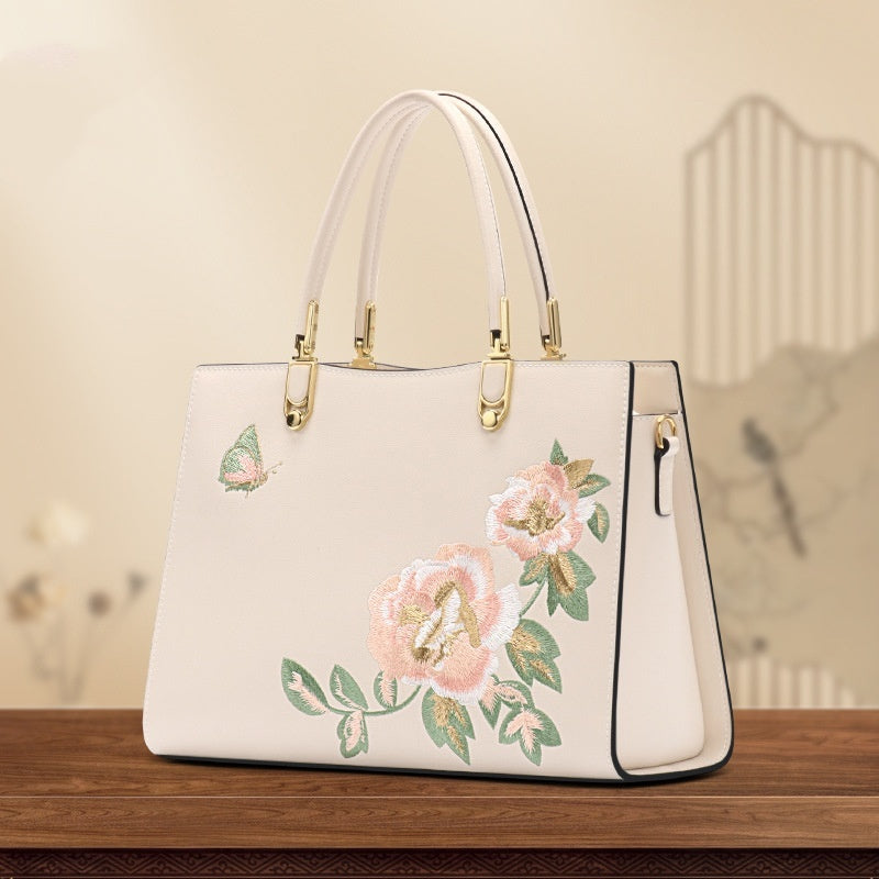 Bolso Diana de piel con diseño de mariposa y peonía china, elegante y moderno, de gran capacidad, con textura bordada