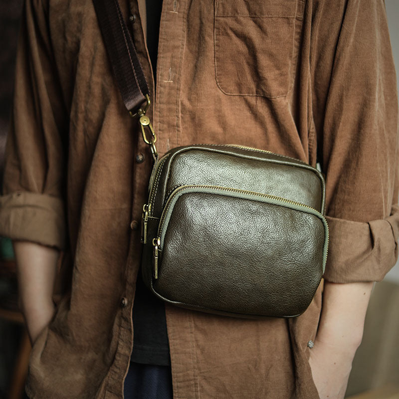 Sac à bandoulière simple en cuir de vachette original pour homme