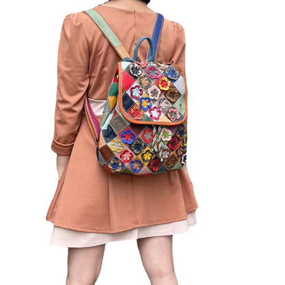 Sac à dos en cuir à motif losanges décontracté et tendance pour femme