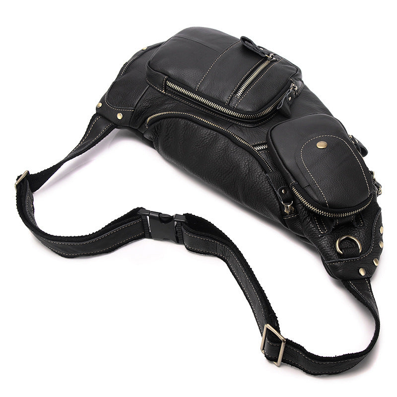 Bolso bandolera de piel de vaca estilo retro de gran capacidad para hombre