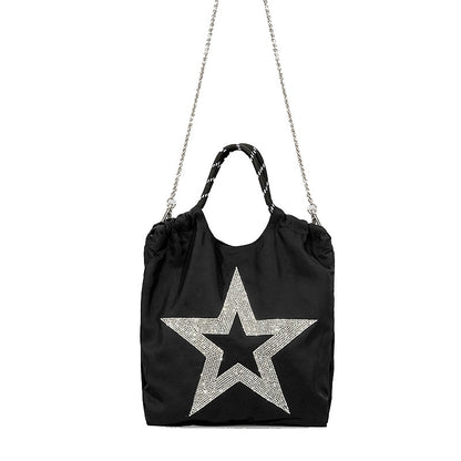 Bolso de mano con correa de tirador de tela Oxford con estrella de cinco puntas para mujer