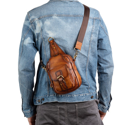 Vintage Leather Men's Chest Bag Messenger