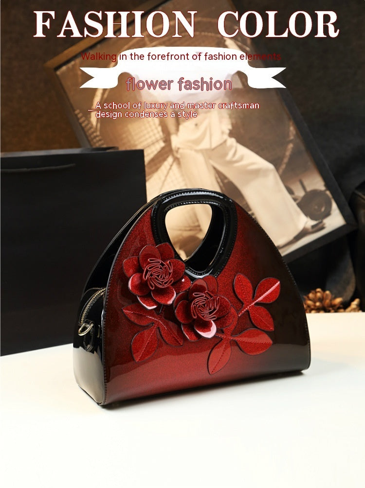 Personalized Flower Dumpling Niche Handbag Versatile Patent Leather Messenger Bag