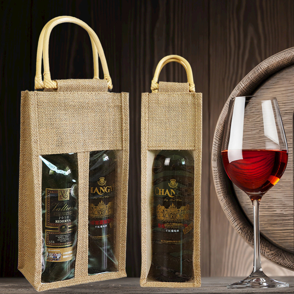 Bolsa de lino para vino tinto, bolsa para envasar vino, paquete de cuatro botellas, bolsa de vino de mano doble