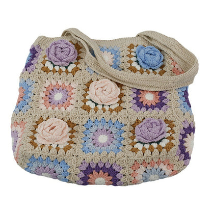 Sac à bandoulière créatif tissé à la main avec motif de fleurs stéréo