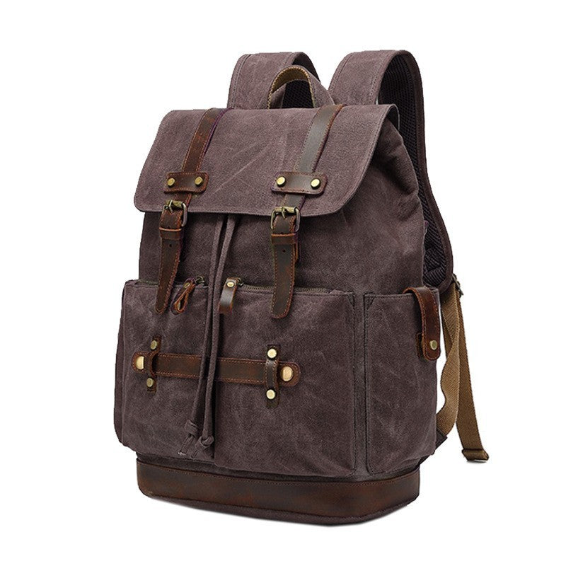 Sac à dos en toile pour homme, sac d'ordinateur imperméable à l'huile et à la cire