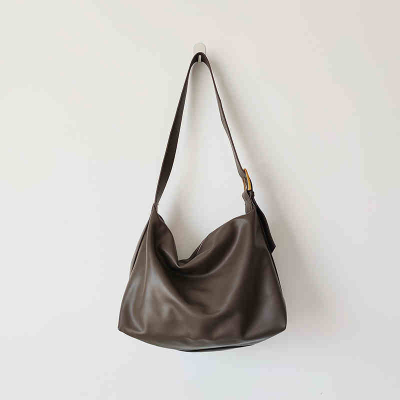 Simple Soft Leather Idle Style Crossbody Bag