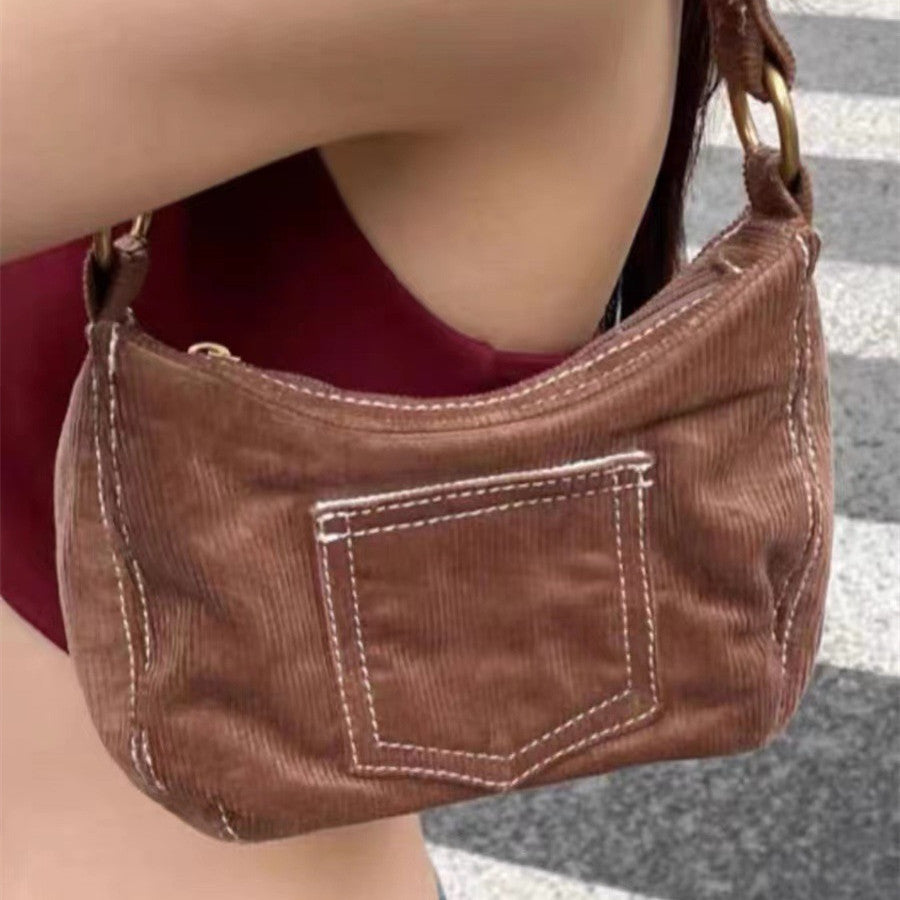 Sac à main à bandoulière simple en velours côtelé à la mode pour femme