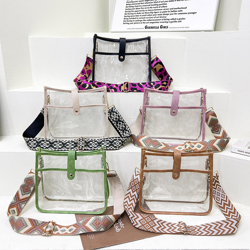 Bolso de hombro cuadrado pequeño transparente de color caramelo para mujer